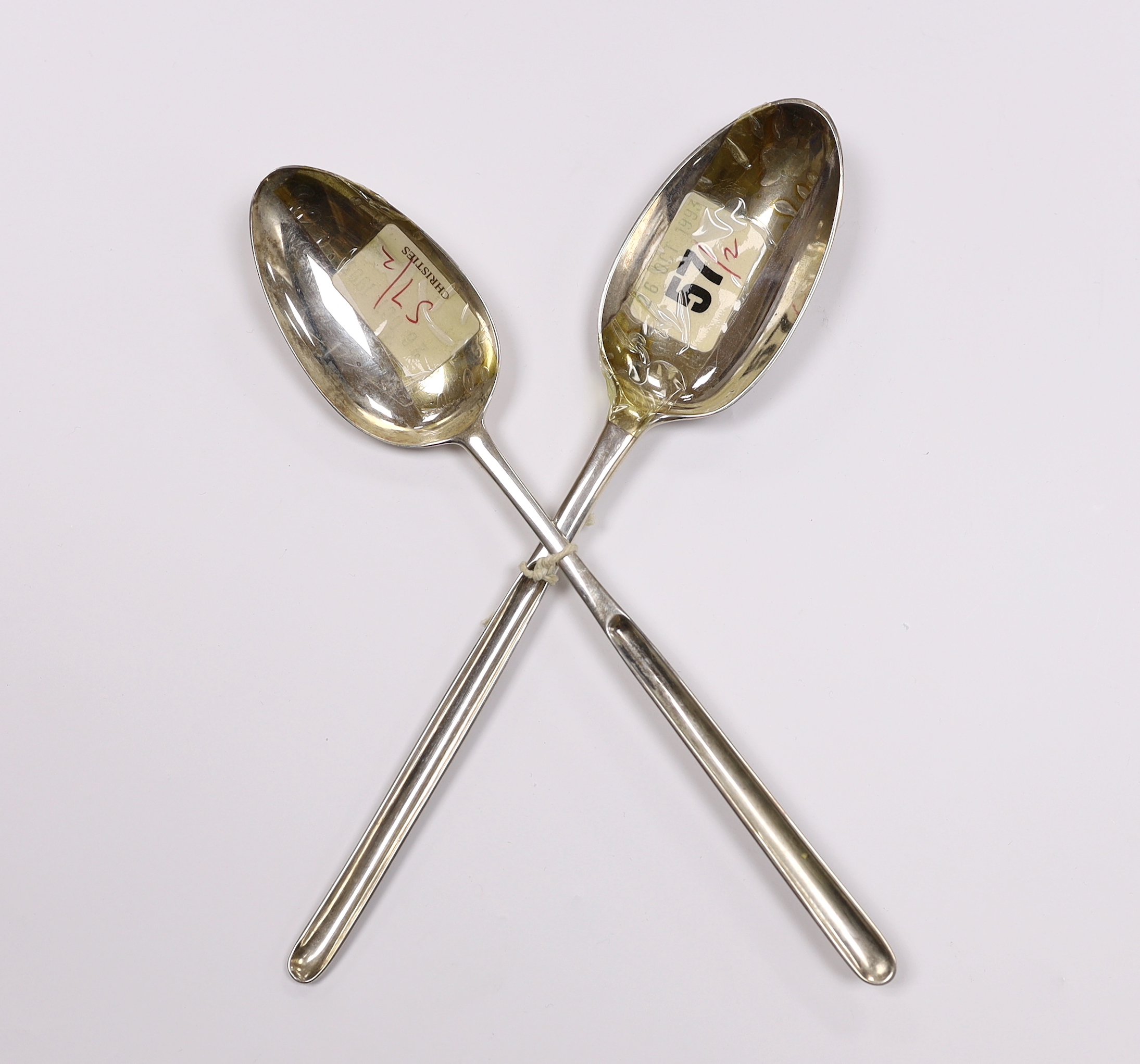 Two 18th century silver combination marrow scoop spoons, Robert Perth, London, 1750 and Stephen Adams II, London, 1790, longest 22.8cm, 89 grams.
